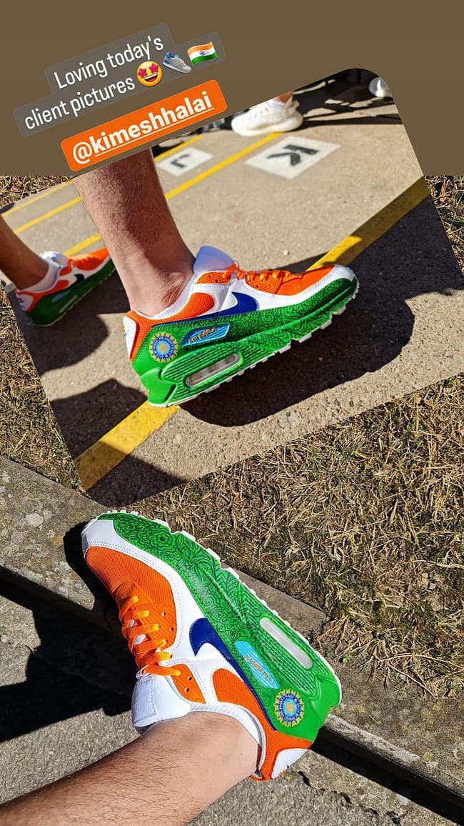 client photo wearing painted sneakers - and review - team India cricket